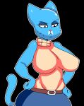 2018 aaskulls anthro belt belt_buckle bent_arm big_breasts big_ears biped black_background black_eyebrows black_eyes black_markings blue_body blue_bottomwear blue_clothing blue_ears blue_eyeshadow blue_fur blue_skirt blue_tail bottomwear breasts brown_belt buckle cartoon_network closed_frown clothed clothed_anthro clothed_female clothing digital_drawing_(artwork) digital_media_(artwork) domestic_cat eyebrows eyelashes eyeshadow felid feline felis female fingers frown fully_clothed fully_clothed_anthro fully_clothed_female fur glistening glistening_body glistening_ears glistening_eyes glistening_face glistening_fur glistening_nose glistening_shoulders hands_on_hips hands_on_own_hips hi_res iris light_body light_fur long_eyelashes looking_forward makeup mammal markings mary_senicourt mature_anthro mature_female monotone_background monotone_tail mouth_closed no_pupils outline pink_nose pointy_ears portrait pose prick_ears simple_background skirt sleeveless_clothing sleeveless_sweater sleeveless_topwear sleeveless_turtleneck solo standing sweater tail the_amazing_world_of_gumball thin_eyebrows three-quarter_portrait three-quarter_view tight_clothing tight_sweater tight_topwear topwear turtleneck whisker_markings white_outline white_sclera wide_hipped_anthro wide_hipped_female wide_hips yellow_clothing yellow_sweater yellow_topwear