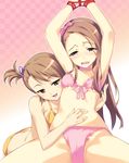  armpits arms_up bdsm blush bondage bound bound_wrists bra braid breasts brown_eyes brown_hair butt_crack cameltoe choker cleavage embarrassed fang front-tie_top frown futami_ami hairband idolmaster idolmaster_(classic) idolmaster_2 lingerie long_hair minase_iori multiple_girls naughty_face number23 open_mouth panties red_rope rope saliva small_breasts spread_legs sweat tears teasing underwear underwear_only yuri 