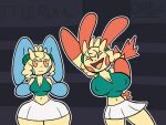 after_transformation animated blue_ears bottomwear breasts chabble cheek_spots cheerleader cheerleader_outfit clothing colored crop_top dialogue earband english_text female flashing flashing_breasts generation_3_pokemon genitals hair happy jumping lagomorph mammal miniskirt minun minus_sign nintendo orange_eyes plus_sign plusle pokemon pokemon_(species) red_ears shaking_hips shirt short_hair skirt tagme text topwear waving_arms yelling yellow_body