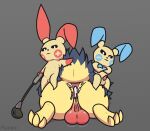 2026 3_toes absurd_res anus backsack ballbusting balls bdsm black_eyes blue_markings bodily_fluids butt cock_and_ball_torture cum cum_drip cum_in_ass cum_inside dripping erection feet female feral floppy_ears fur fuzzo generation_2_pokemon generation_3_pokemon genital_fluids genital_torture genitals gloves_(marking) grey_background group hand_on_tail hi_res male markings minun multicolored_body nintendo penis plusle pokemon pokemon_(species) red_markings reddened_scrotum riding_crop semi-anthro simple_background sitting_on_another sitting_on_butt size_difference small_dom_big_sub swollen_balls tail tan_body tan_fur tapering_penis teats throbbing throbbing_balls toes trio two_tone_body typhlosion vulva whip yellow_body yellow_fur