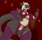 anthro blue_eyes bodily_fluids bottomwear breasts cleavage clothed clothing crotchless_clothing crotchless_panties crotchless_underwear cutout dragon female genital_fluids genitals grey_body grey_scales hair hi_res horn lingerie loincloth low-angle_view mature_female mythological_creature mythological_scalie mythology nipple_cutouts panties scales scalie solo soully tongue tongue_out underwear vaginal_fluids vulva white_hair yellow_body yellow_scales