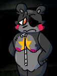 angry animal_humanoid animatronic bear black_body black_fur breasts button_(fastener) camerathey covered_nipples female five_nights_at_freddy's freddy_fazbear's_pizzeria_simulator fur genitals hands_on_hips humanoid lefty_(fnaf) looking_at_viewer machine mammal mammal_humanoid missing_eye nude robot scottgames slightly_chubby solo star_tattoo tattoo underbelly ursid_humanoid vulva zipper