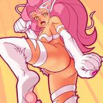  alternate_color animal_ears anti-earth_bomb ass big_hair breasts cat_ears cat_tail fangs felicia leg_up long_hair md5_mismatch medium_breasts open_mouth pink_hair pussy slit_pupils solo tail thighhighs vampire_(game) yellow_eyes 