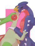  1other bad_id bad_pixiv_id black_eyes black_sclera blue_skin blush border butter_(oshi8kyoumoh) chromatic_aberration claws closed_mouth colored_sclera colored_skin commentary couple eating embarrassed eye_contact fangs fangs_out flygon flying_sweatdrops food from_side garchomp half-closed_eyes hand_on_another's_arm hands_on_another's_shoulders heart heart-shaped_pupils height_difference highres looking_at_another looking_down looking_up mouth_hold multicolored_skin nervous outside_border pink_background pocky pocky_kiss pokemon pokemon_(creature) profile red_skin shared_food simple_background spikes standing sweat symbol-shaped_pupils white_border yellow_eyes yellow_skin 