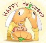  ass bent_over boots brown_eyes cosplay halloween kosame_daizu okaasan_to_issho open_mouth pink_hair pumpkin spoo 