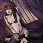  bad_id bad_pixiv_id bottomless bracelet brown_hair cage demon_girl horns jewelry long_hair navel original rabbit19 red_eyes solo succubus tattoo thighhighs 