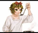  bad_id bad_pixiv_id blonde_hair cooking kurione_(zassou) ladle letterboxed multicolored_hair short_hair solo toramaru_shou touhou yellow_eyes 