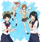  bad_id bad_pixiv_id black_hair blue_eyes bowl brown_eyes brown_hair eating flower food hair_flower hair_ornament head_wreath long_hair misaka_mikoto multiple_girls oden pointing sakugawa_school_uniform saten_ruiko school_uniform serafuku shirai_kuroko short_hair skirt sweater_vest to_aru_kagaku_no_railgun to_aru_majutsu_no_index tokiwadai_school_uniform tokone twintails uiharu_kazari 