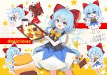  >_< 2girls absurdres alternate_costume anger_vein angry black_vest blue_dress blue_eyes blue_hair bow bowing bowtie brown_hair burger chinese_text cirno collared_shirt commentary detached_wings dress eating food french_fries frilled_hair_tubes frills hair_bow hair_tubes hakurei_reimu highres holding holding_tray ice ice_wings long_hair looking_at_viewer mcdonald's multiple_girls multiple_views open_mouth puffy_short_sleeves puffy_sleeves red_bow red_skirt shirt short_sleeves skirt skirt_set smile soda star_(symbol) touhou translation_request tray vest white_shirt wings wrainman yellow_bow yellow_bowtie 