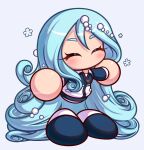  1girl aqua_hair awase_marina blue_jacket blue_shoes closed_eyes commentary_request highres jacket jikkyou_powerful_pro_yakyuu jikkyou_powerful_pro_yakyuu_(style) long_hair multicolored_jacket multicolored_shoes no_mouth outstretched_arms pants parmesan_(zan_parmesanne) pearl_hair_ornament power_pro_appli shoes smile solo spread_arms twitter_username two-tone_shoes very_long_hair white_jacket white_pants white_shoes 