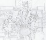 2025 animate_inanimate anthro balloon balls big_balls blackfox85 bottomwear breasts butt canid canine canis clothed clothing collar collared_shirt condom curvy_figure distraction dobermann domestic_dog dress dress_shirt exposed_chest eyelashes eyes_closed female fox fox_spirit genitals gin_(blackfox85) glistening glistening_body group hi_res holding_object hourglass_figure huge_balls inflatable jill_(blackfox85) larger_male legwear living_inflatable looking_at_another male mammal medium_breasts monochrome multi_tail nellie_(blackfox85) open_mouth pants pinscher rear_view sexual_barrier_device shirt shopping shopping_basket short_tail size_difference small_waist smile smiling_at_another store tail thick_thighs thigh_highs toothpick toothpick_in_mouth topwear traditional_media_(artwork) trio upskirt wide_hips