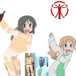  2girls fallout fallout_(prime_video) highres kingbuger multiple_girls nichijou professor_shinonome shinonome_nano short_hair winding_key 