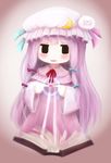  book bow chibi crescent hair_bow hat heart long_hair moekyon patchouli_knowledge purple_hair solo touhou 