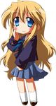  blonde_hair blue_eyes chibi full_body highres k-on! kotobuki_tsumugi long_hair lucky_star oyu_no_kaori parody school_uniform solo style_parody transparent_background 