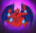 abs anklet anthro bracelet butt butt_from_the_front capcom claws demon demon's_crest empty_eyes fangs featureless_chest featureless_crotch firebrand gargoyle gargoyle's_quest ghosts_'n_goblins humanoid_pointy_ears jackthethinker jewelry letterbox male membrane_(anatomy) membranous_wings nude open_mouth pointy_ears red_arremer red_body smile solo teeth toe_claws tongue watermark wings