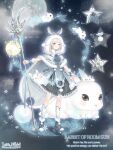  1girl :o animal animal_ear_fluff animal_ears artist_request black_boots black_skirt blonde_hair blue_dress blue_eyes blue_ribbon boots character_name chinese_clothes cloak cloud copyright_logo dot_nose dress ears_through_headwear english_text expressionless frilled_skirt frills full_body full_moon fur-trimmed_boots fur-trimmed_cloak fur-trimmed_hood fur-trimmed_wrist_cuffs fur_trim grey_cloak holding holding_staff hood hood_up hooded_cloak kneehighs knees lantern light_blush logo long_hair looking_at_viewer magic medium_skirt miracle_nikki moon night nikki_(series) official_art open_mouth outdoors outline oversized_animal paper_lantern pleated_skirt pom_pom_(clothes) print_dress rabbit rabbit_ears rabbit_girl rabbit_of_room_sun_(miracle_nikki) ribbon short_dress skirt skirt_under_dress sky snowflake_print socks solo staff standing star_(sky) star_(symbol) starry_sky tareme third-party_source white_outline white_socks white_wrist_cuffs wrist_cuffs wrist_ribbon 