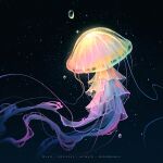  air_bubble animal animal_focus artist_name bubble commentary commission english_commentary highres huhv. jellyfish no_humans ocean original pixiv_commission underwater 