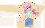  baka_to_test_to_shoukanjuu blush female highres himeji_mizuki long_hair miniskirt photoshop pink_hair purple_eyes skirt smile solo vector vector_trace wallpaper 