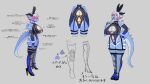  1girl animal_ears black_horns black_shoes blue_gloves blue_leotard blue_skin blue_thighhighs breasts bright_pupils bunnimals cleavage cleavage_cutout clothing_cutout colored_skin dragon_ears dragon_girl dragon_horns dragon_tail dragon_wings elbow_gloves fake_animal_ears fingerless_gloves fishnet_thighhighs fishnets from_side furry furry_female gloves grey_background hair_over_one_eye high_heels highres horns huge_breasts jewelry leotard multiple_views official_art pink_eyes pink_hair playboy_bunny rabbit_ears reference_sheet second-party_source shoes short_hair simple_background sindoll sineria_(bunnimals) skindentation solo spikes standing tail thighhighs translation_request white_pupils wings wrist_cuffs yellow_trim 