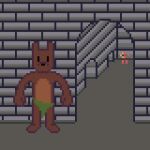 animated archery arrow_(weapon) black_nose blinking bottomwear bow_(weapon) brick_wall brown_body canid canine canis clothed clothing dark_souls digital_media_(artwork) docked_tail dodging domestic_dog doorway fromsoftware green_clothing hollow_(dark_souls) kawa_kir_(artist) loincloth loincloth_only mammal pinscher pinscher_(pinscher_5d) pinscher_5d pixel_(artwork) pixel_animation ranged_weapon short_tail simple_eyes snout tail topless wall_(structure) weapon wide_eyed