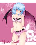  bad_id bad_pixiv_id bat_wings blue_hair bra character_name colored_eyelashes flat_chest front-tie_top lingerie navel nekokotei panties red_eyes remilia_scarlet short_hair solo touhou underwear underwear_only wings 