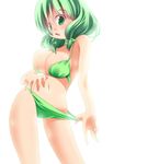  bikini bikini_pull breasts cleavage green_hair medium_breasts ootsuki_ren original pulled_by_self short_hair solo swimsuit 