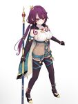  1girl absurdres ahoge atelier_(series) atelier_sophie_2 belt blue_belt blue_cape breasts brown_gloves cape closed_mouth commentary elbow_gloves full_body gloves hand_up highres holding holding_staff large_breasts leotard long_hair looking_at_viewer low_twintails purple_eyes purple_hair ramizel_erlenmeyer signature simple_background smile solo staff thedesalizes twintails very_long_hair white_background 