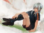  bad_id bad_pixiv_id eyepatch full_body inazuma_eleven inazuma_eleven_(series) male_focus sakuma_jirou shoes simple_background sitting sneakers soccer_uniform solo sportswear yamakawa_umi 