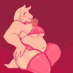  anthro belly big_breasts blush boss_monster bovid breasts caprine clothing embarrassed female goat legwear lingerie mammal mature_female navel red_eyes side_boob sinisk slightly_chubby solo stockings thick_thighs toriel under_boob undertale video_games 
