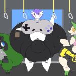 2026 anthro bag balls big_balls big_breasts big_bulge big_butt big_penis black_bottomwear black_clothing black_eyewear black_glasses black_shorts blue_eyes blue_eyewear blue_glasses blush bottomwear breasts briefcase buckteeth bulge butt cellphone clothing cola_(inkyunder) colored crop_top digital_media_(artwork) electronics embarrassed eyewear flat_colors front_view gardevoir generation_3_pokemon generation_5_pokemon generation_8_pokemon genitals glasses green_bottomwear green_clothing green_ears green_leggings green_legwear green_nose green_pants grey_body grey_clothing grey_ears grey_hair grey_hoodie grey_shirt grey_topwear group gynomorph hair hi_res holding_bag holding_briefcase holding_object holding_phone hoodie huge_balls huge_breasts huge_bulge huge_butt huge_penis humanoid hyper hyper_balls hyper_breasts hyper_bulge hyper_butt hyper_genitalia hyper_penis inkyruler inside_train intersex lagomorph legendary_pokemon leggings legwear leporid looking_up looking_up_at_another male mammal motion_lines navel nerd nintendo nonbinary_(lore) pants penis phone pink_clothing pink_crop_top pink_eyes pink_shirt pink_topwear pokemon pokemon_(species) purple_hair rabbit raboot reathe_(character) sharp_teeth shirt shorts sloshing_balls smile super_nintendo tan_body teeth thick_thighs tifa_(reathe) tight_clothing topwear trio victini white_body yellow_eyes