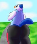  2019 angry anthro bassfxlimit belly big_butt butt clothing digital_media_(artwork) hi_res jogging looking_at_viewer male mammal mustelid nintendo oshawott otter overweight pok&eacute;mon pok&eacute;mon_(species) sinple_background sweat thick_thighs video_games 