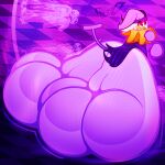 1:1 3_toes big_feet black_sclera cape cinemachimaera cloak clothing darkner deltarune expansion feet fool's_hat foot_expansion foot_fetish foot_focus grin hat headgear headwear hi_res huge_feet humanoid hyper hyper_feet inflation jester jevil_(deltarune) laugh looking_back male purple_body purple_skin ruff_(clothing) sharp_teeth smile solo teeth toes undertale_(series) wiggle_lines yellow_eyes