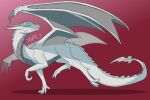  blue_eyes claws dragon eyelashes fangs female feral grey_body horn looking_at_viewer nuree_art reevah_(nuree_art) scalie silver_body simple_background solo spikes western_dragon white_body wings 