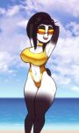  absurd_res anthro big_breasts breasts camel_toe choker clothing cloud eyewear female giant_panda hands_behind_head hi_res jewelry mammal necklace nipple_outline princess_yue scorpdk solo sunglasses swimwear ursid water 