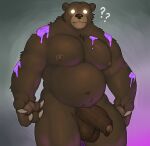  2022 anthro areola balls belly biped brown_bear brown_body brown_fur claws digital_media_(artwork) flaccid fleshformomo fur genitals glowing glowing_eyes grizzly_bear hi_res humanoid_genitalia humanoid_penis looking_at_viewer male mammal moobs mr._grizz musclegut muscular muscular_male muscular_thighs navel nintendo nipples nude overweight overweight_anthro overweight_male pecs penis quads question_mark slime solo splatoon standing thick_thighs ursid ursine video_games 