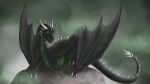  black_body claws cloud detailed_background dragon fangs feral horn looking_at_another male nuree_art rock scalie sky solo spikes storm western_dragon wings wyvern 