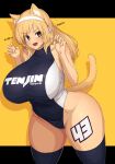 16.6_(artist) 5_fingers absurd_res accessory alternate_version_at_source animal_humanoid big_breasts biped black_clothing black_legwear black_swimwear black_thigh_highs blonde_hair blush bodily_fluids breasts cat_humanoid claw_pose clothed clothing colored curvy_figure dialogue digital_media_(artwork) english_text felid felid_humanoid feline feline_humanoid female fingers flustered flying_sweatdrops front_view fully_clothed fur glistening glistening_body glistening_hair glistening_skin grey_eyes hair hair_accessory hairband hi_res huge_breasts humanoid humanoid_hands japanese_text legwear light_body light_skin long_hair looking_at_viewer mammal mammal_humanoid monotone_body monotone_ears monotone_fur monotone_hair monotone_tail navel_outline one-piece_swimsuit open_mouth open_smile portrait pose pupils race_queen shaded simple_background smile solo standing sweat sweatdrop swimwear text thick_thighs thigh_highs three-quarter_portrait three-quarter_view voluptuous white_clothing white_inner_ear white_pupils white_swimwear wide_hips yellow_background yellow_body yellow_ears yellow_fur yellow_inner_ear yellow_tail 