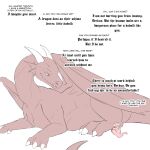  absurd_res ambiguous_gender anthro claws dialogue digitigrade dragon duo english_text fangs feral finger_claws hi_res horn kobold kyrio long_neck looking_at_another lying membrane_(anatomy) membranous_wings on_front restricted_palette scalie simple_background sitting size_difference snout text toe_claws western_dragon white_background wings 