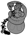  ambiguous_gender anthro big_breasts bodily_fluids breasts coiling duo fangs felid female feral forked_tongue hi_res hypnofood mammal open_mouth pantherine pot_(disambiguation) reptile scalie snake sweat tiger tongue viper 