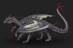  baskuron_(nuree_art) black_body claws dragon fangs feral horn looking_at_another male membrane_(anatomy) nuree_art red_eyes scalie simple_background solo spikes tan_membrane western_dragon white_claws wings 
