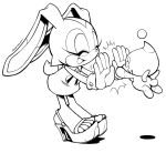  aaron_hammerstrom anthro black_and_white chao_(sonic) cheese_the_chao clothing cream_the_rabbit duo female footwear hi_res high_heels lagomorph leporid mammal monochrome rabbit sega sonic_the_hedgehog_(series) 