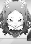  1girl bangs breasts chinese_clothes fate/grand_order fate_(series) forehead from_above greyscale highres long_hair monochrome parted_bangs small_breasts solo standing twintails user_rwrd8537 wu_zetian_(fate) 