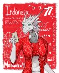  abstract_background anthro blue_eyes claws clothing costume dragon eyelashes female grey_body hi_res horn indonesian_text looking_at_another nuree_art phone reevah_(nuree_art) scalie silver_body smile solo spikes text western_dragon white_body 
