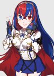  1girl alear_(fire_emblem) alear_(fire_emblem)_(female) bangs blue_eyes blue_hair braid colgate crossed_bangs crown_braid fire_emblem fire_emblem_engage heterochromia highres long_hair multicolored_hair peach11_01 pepsi red_eyes red_hair split-color_hair toothpaste two-tone_hair very_long_hair 