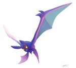  colored_sclera commentary crobat frown full_body glowing glowing_eyes highres likey no_humans pokemon pokemon_(creature) red_eyes signature solo teeth white_background yellow_sclera 