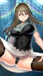  1girl absurdres breasts brown_hair choker glasses highres houriigurei large_breasts lycoris_recoil nakahara_mizuki pubic_hair pussy pussy_peek spread_legs thighhighs 