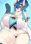  anthro big_breasts blue_hair breasts cleavage clothed clothing domestic_cat felid feline felis female hair hi_res huge_breasts licking licking_lips licking_own_lips mammal panties self_lick sirn_0121 solo thick_thighs tongue tongue_out underwear 