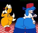  big_butt butt canid canine duo encore_boyfriend_(fnf) fox humanoid lagomorph leporid looking_at_viewer male male/male mammal microphone pantsless prittyfc rabbit reluxxed sega smug sonic_the_hedgehog_(series) tails_doll 