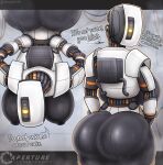  1_eye 2022 alternate_species aperture_science big_breasts big_butt breasts butt dialogue english_text female glados hi_res humanoid humanoidized looking_at_viewer looking_back looking_back_at_viewer machine nipples not_furry portal_(series) rear_view robot robot_humanoid smagloosh solo talking_to_viewer text valve video_games 