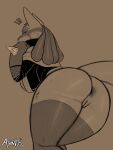  absurd_res anthro anus athosvds big_butt bottomless breasts butt clothed clothing female generation_4_pokemon genitals hi_res legwear lucario nintendo pokemon pokemon_(species) pussy solo thigh_highs video_games 
